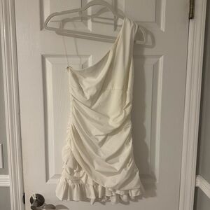 One-Shoulder White Ruffle Dress